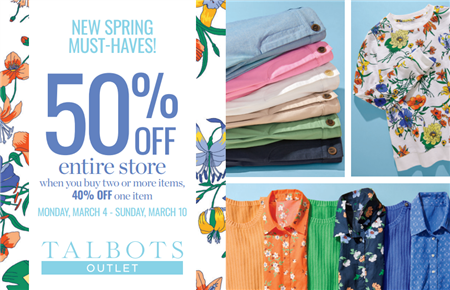 Talbots: Talbots Outlet Online is Back! Save 40%.